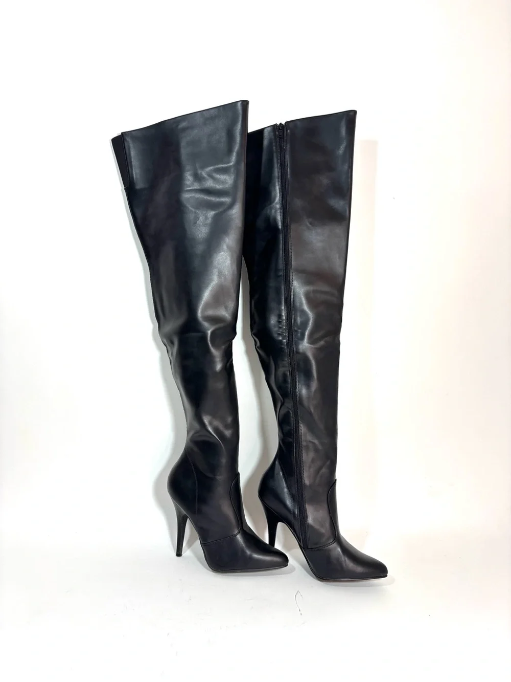 Pleaser Seduce-3010 Black Matte PU Thigh High Boots Size 9